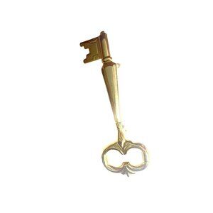 Gold Tone Skeleton Key Brooch 2” Simple Shiny Keyed Lapel Pin